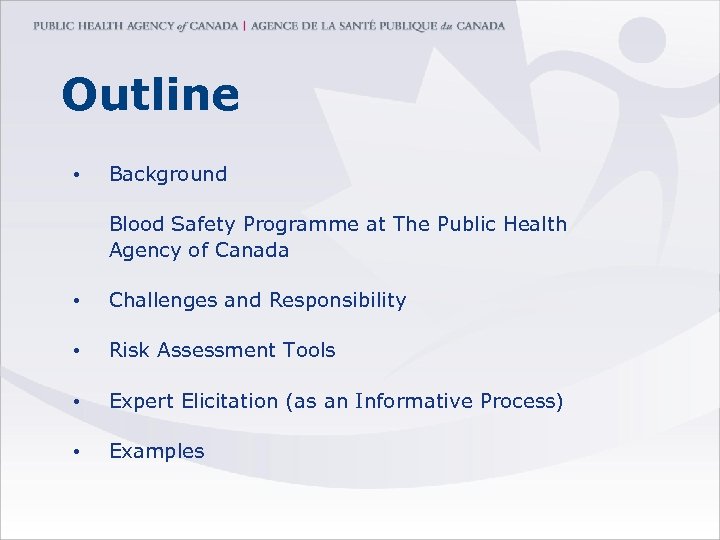 Outline • Background Blood Safety Programme at The Public Health Agency of Canada •