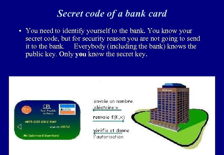 Secret code of a bank card • You need to identify yourself to the