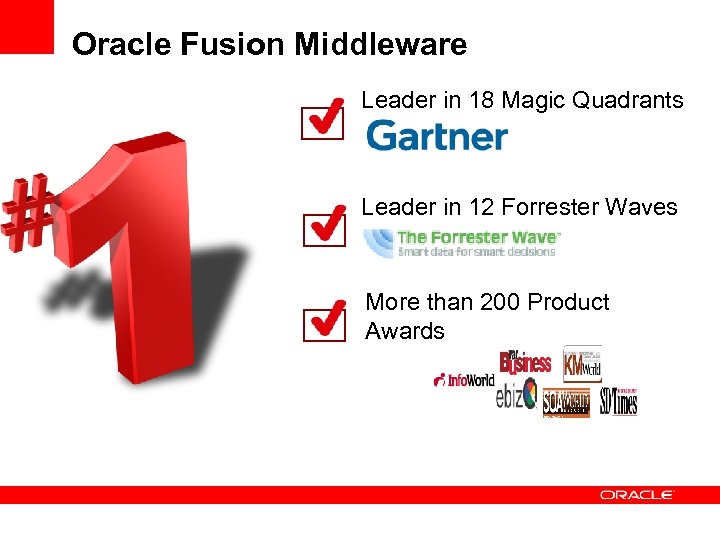 Oracle Fusion Middleware Leader in 18 Magic Quadrants Leader in 12 Forrester Waves More