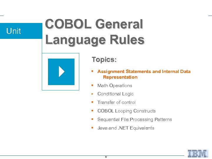 Unit COBOL General Language Rules Topics: § Assignment Statements and Internal Data Representation §