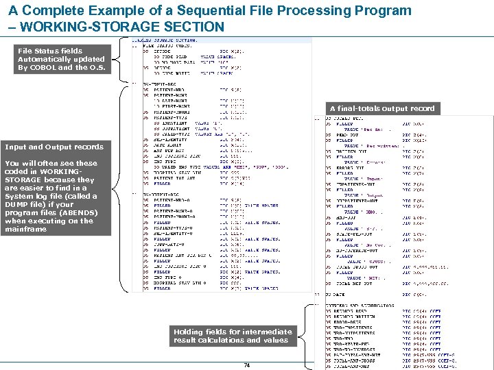 A Complete Example of a Sequential File Processing Program – WORKING-STORAGE SECTION File Status