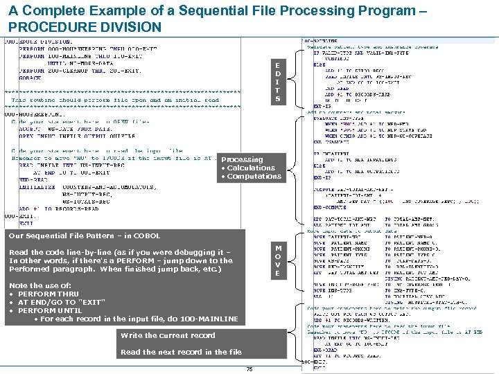 A Complete Example of a Sequential File Processing Program – PROCEDURE DIVISION E D