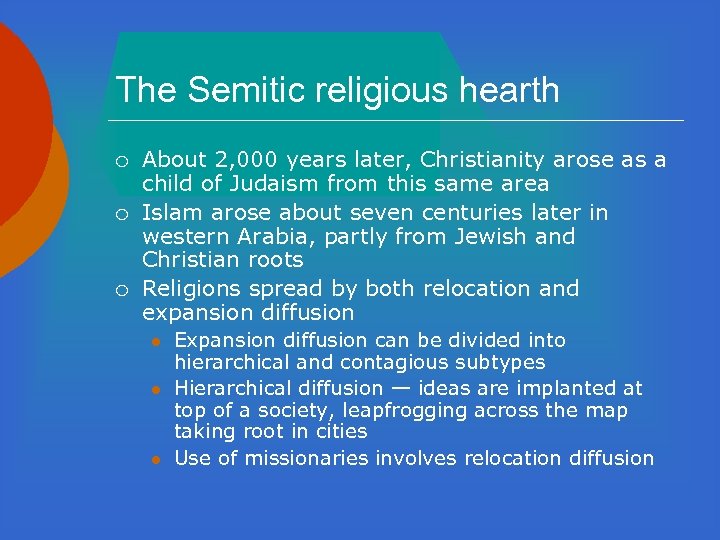 The Semitic religious hearth ¡ ¡ ¡ About 2, 000 years later, Christianity arose