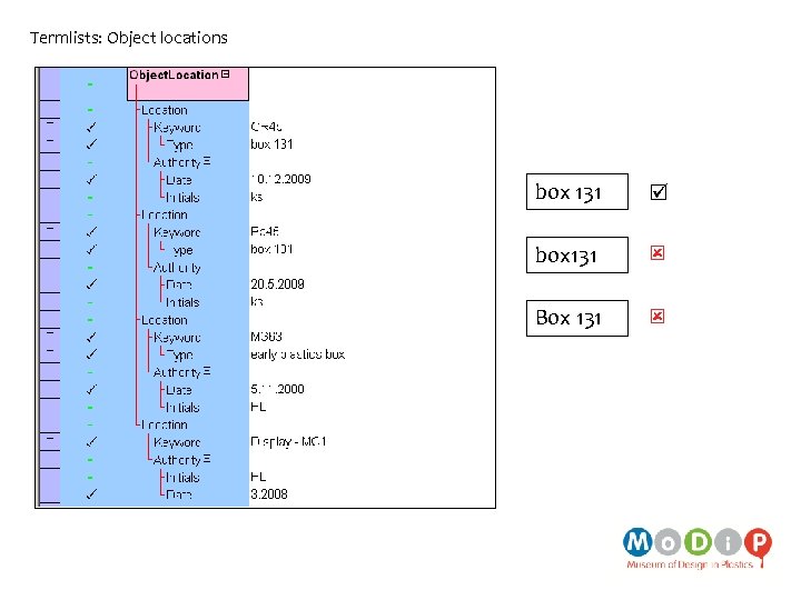 Termlists: Object locations box 131 Box 131 