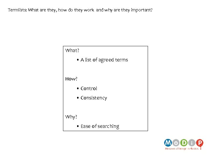 Termlists: What are they, how do they work and why are they important? What?
