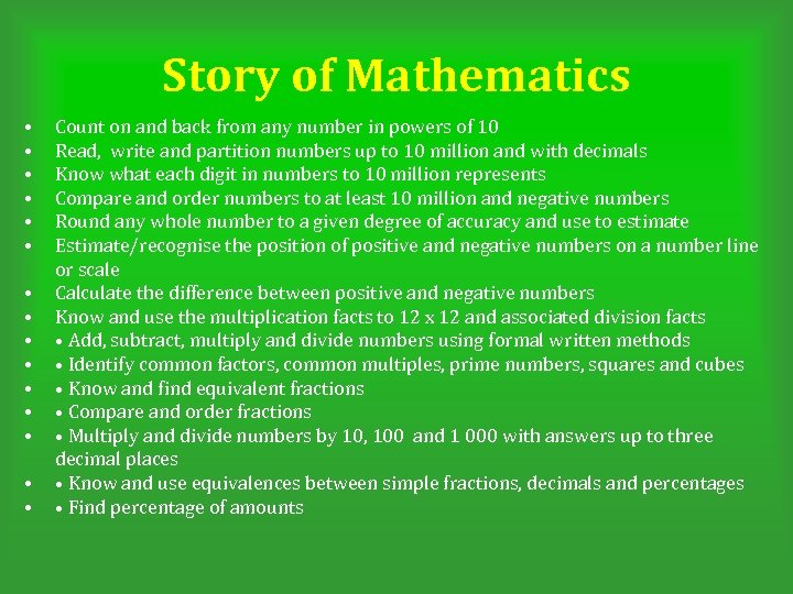 Story of Mathematics • • • • Count on and back from any number