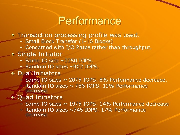 Performance Transaction processing profile was used. – Small Block Transfer (1 -16 Blocks) –