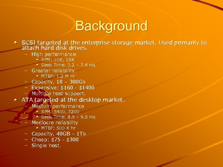 Background SCSI targeted at the enterprise storage market. Used primarily to attach hard disk