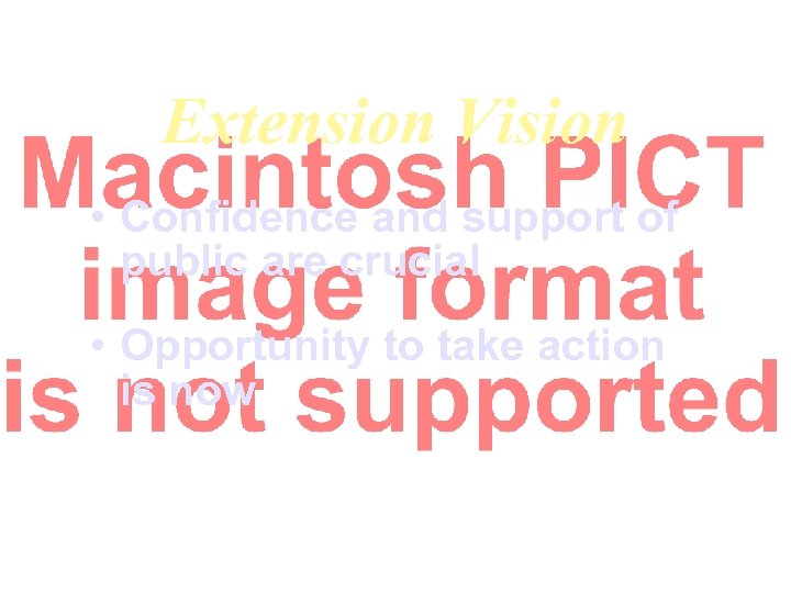Extension Vision • Confidence and support of public are crucial • Opportunity to take