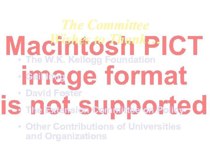 The Committee Wishes to Thank… • The W. K. Kellogg Foundation • Gail Imig