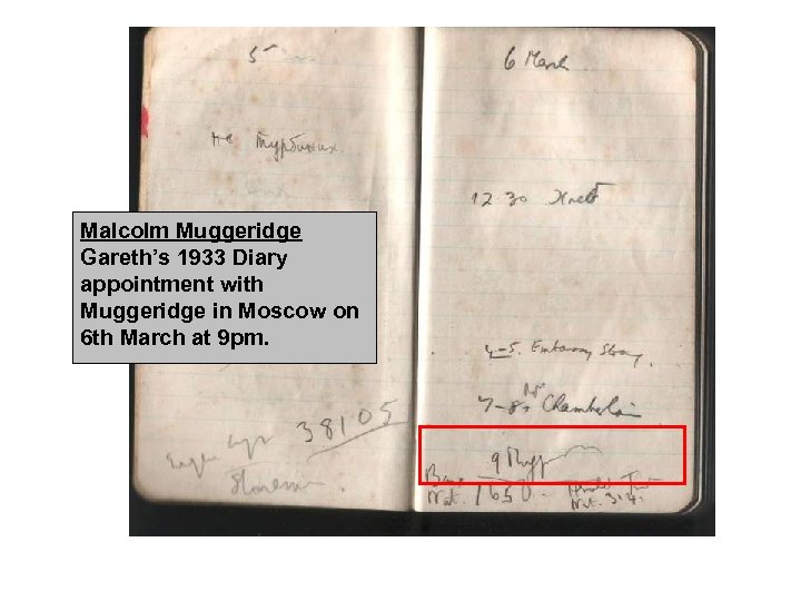 Malcolm Muggeridge Gareth’s 1933 Diary appointment with Muggeridge in Moscow on 6 th March