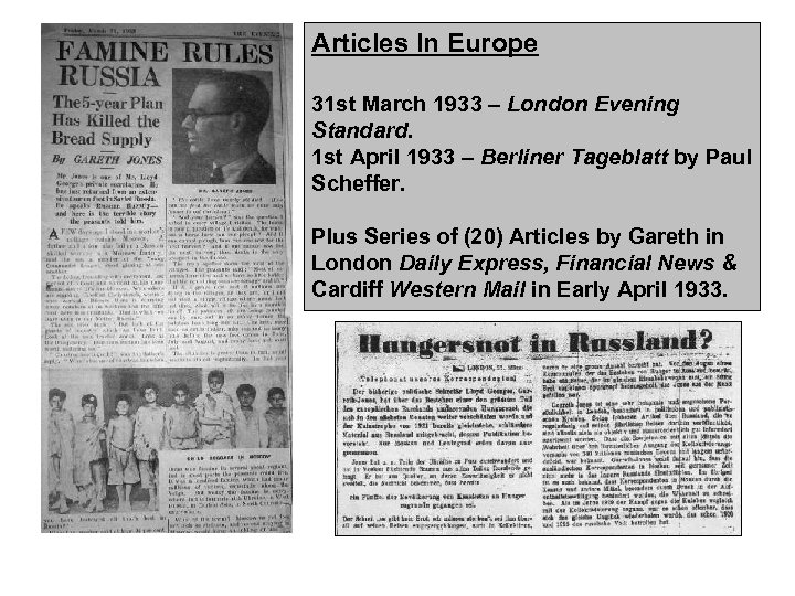 Articles In Europe 31 st March 1933 – London Evening Standard. 1 st April