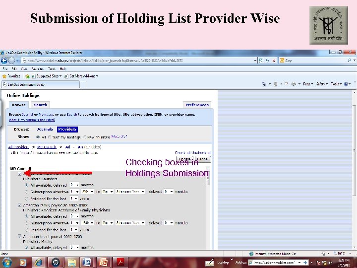 Submission of Holding List Provider Wise Checking boxes in Holdings Submission 