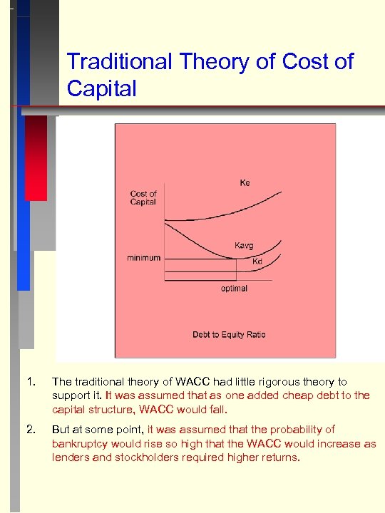 Traditional Theory of Cost of Capital 1. The traditional theory of WACC had little