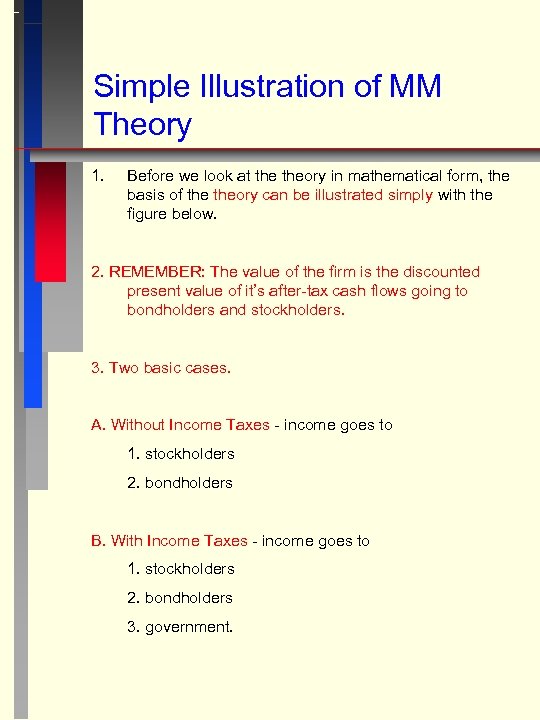 Simple Illustration of MM Theory 1. Before we look at theory in mathematical form,