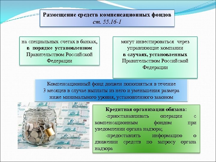 Размещение средств компенсационных фондов ст. 55. 16 -1 на специальных счетах в банках, в