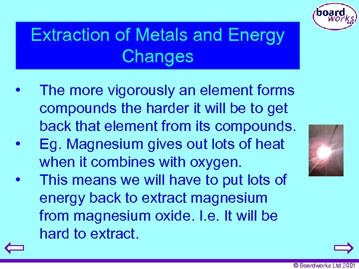 Extraction of Metals and Energy Changes • • • The more vigorously an element