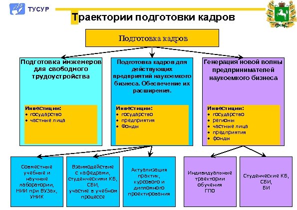 ТУСУР Траектории подготовки кадров Подготовка инженеров для свободного трудоустройства Инвестиции: • государство • частные