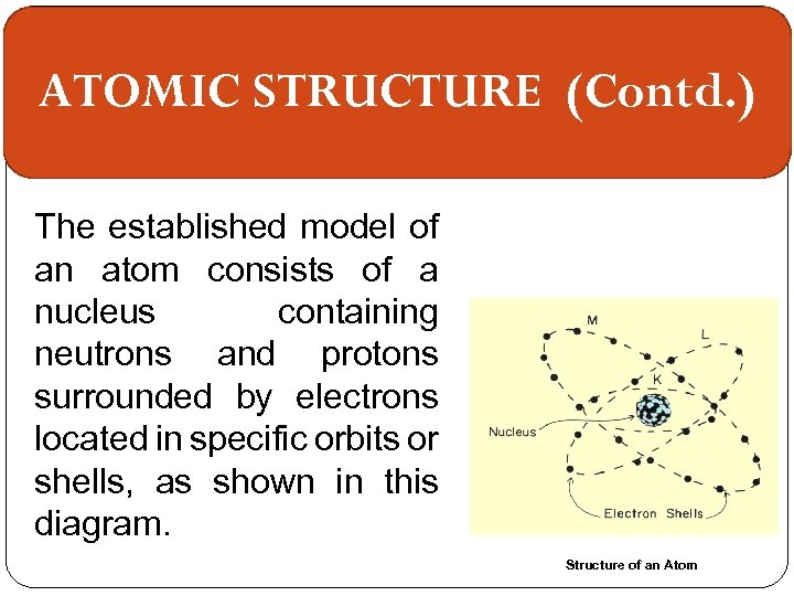 ATOMIC STRUCTURE (Contd. ) The established model of an atom consists of a nucleus