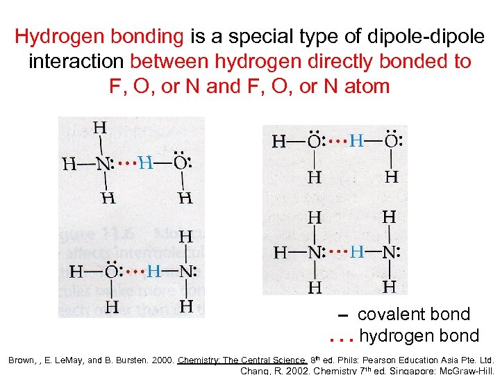 Hydrogen bonding is a special type of dipole-dipole interaction between hydrogen directly bonded to
