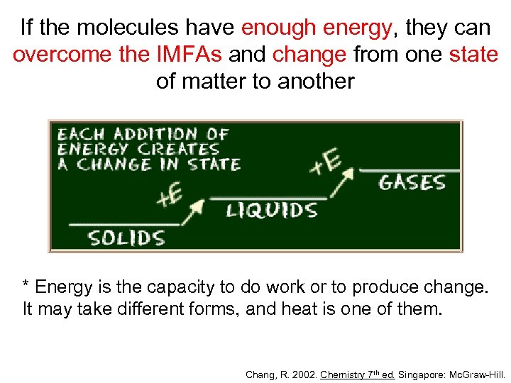 If the molecules have enough energy, they can overcome the IMFAs and change from