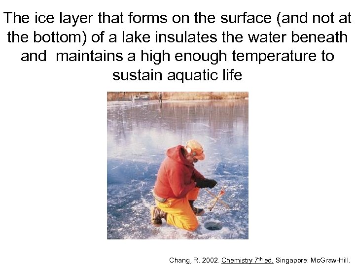 The ice layer that forms on the surface (and not at the bottom) of