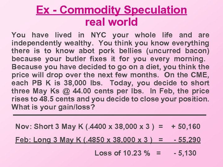 Ex - Commodity Speculation real world You have lived in NYC your whole life