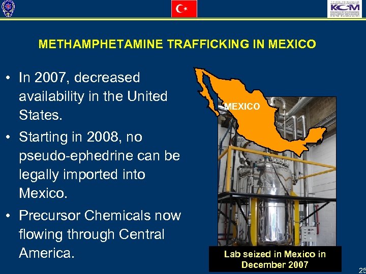 METHAMPHETAMINE TRAFFICKING IN MEXICO • In 2007, decreased availability in the United States. MEXICO