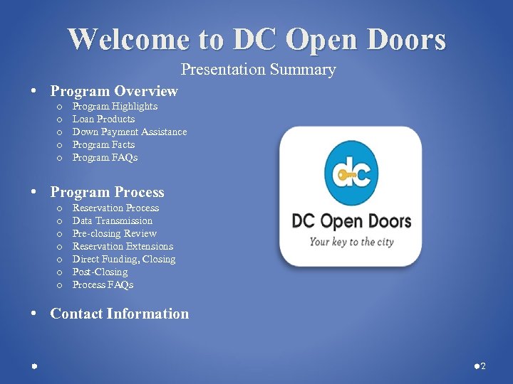 Dc Open Doors Lender Training Welcome To