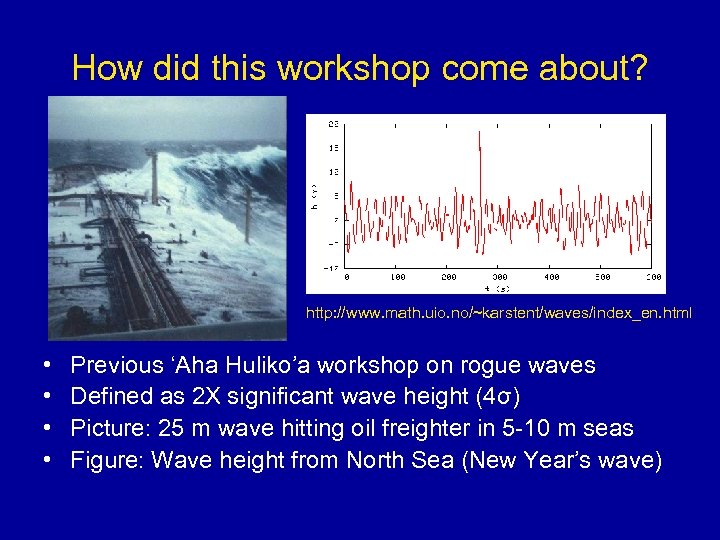 How did this workshop come about? http: //www. math. uio. no/~karstent/waves/index_en. html • •
