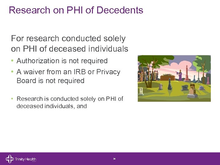 Research on PHI of Decedents For research conducted solely on PHI of deceased individuals