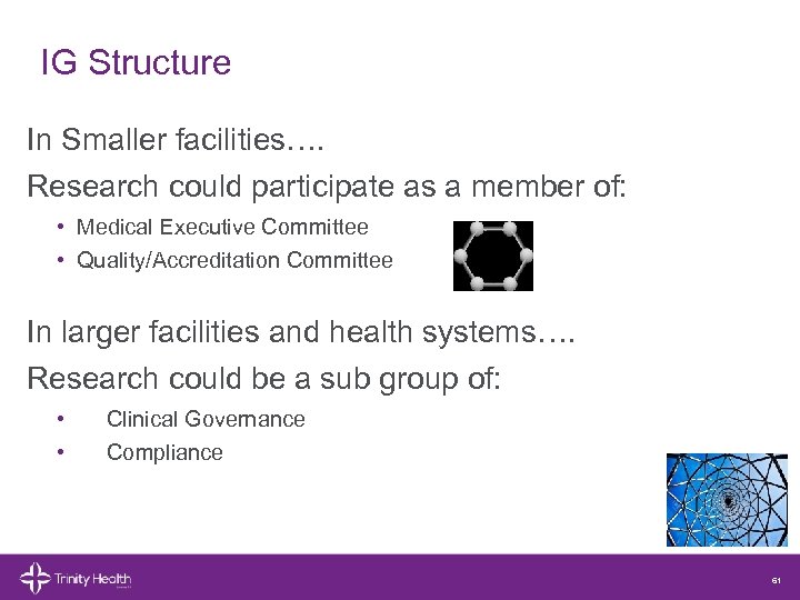 IG Structure In Smaller facilities…. Research could participate as a member of: • Medical