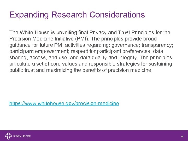 Expanding Research Considerations The White House is unveiling final Privacy and Trust Principles for