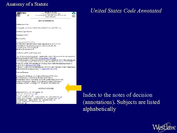 Anatomy of a Statute United States Code Annotated Index to the notes of decision