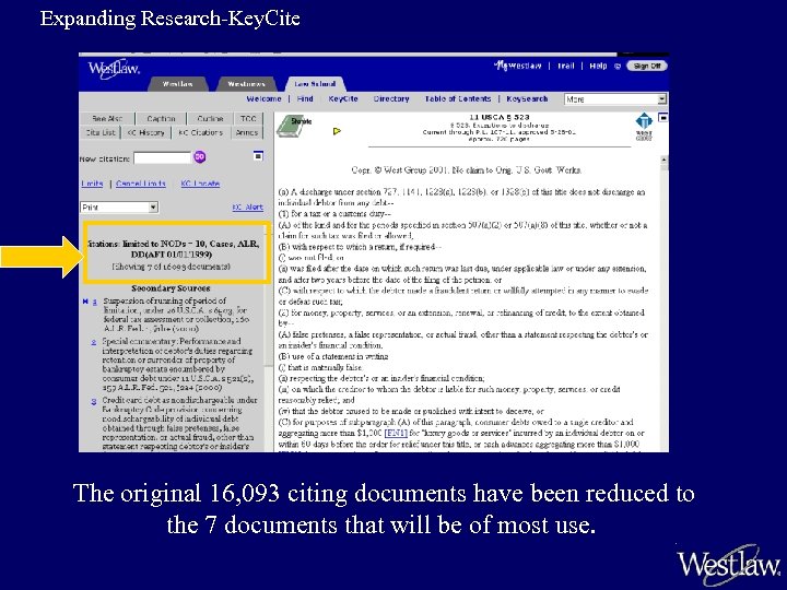 Expanding Research-Key. Cite The original 16, 093 citing documents have been reduced to the