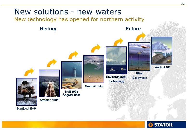 31 New solutions - new waters New technology has opened for northern activity History