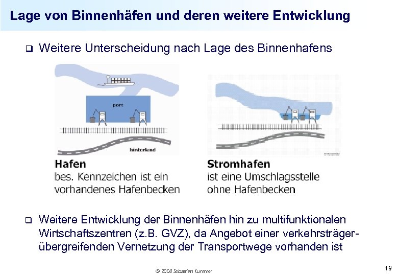 Lage von Binnenhäfen und deren weitere Entwicklung q Weitere Unterscheidung nach Lage des Binnenhafens