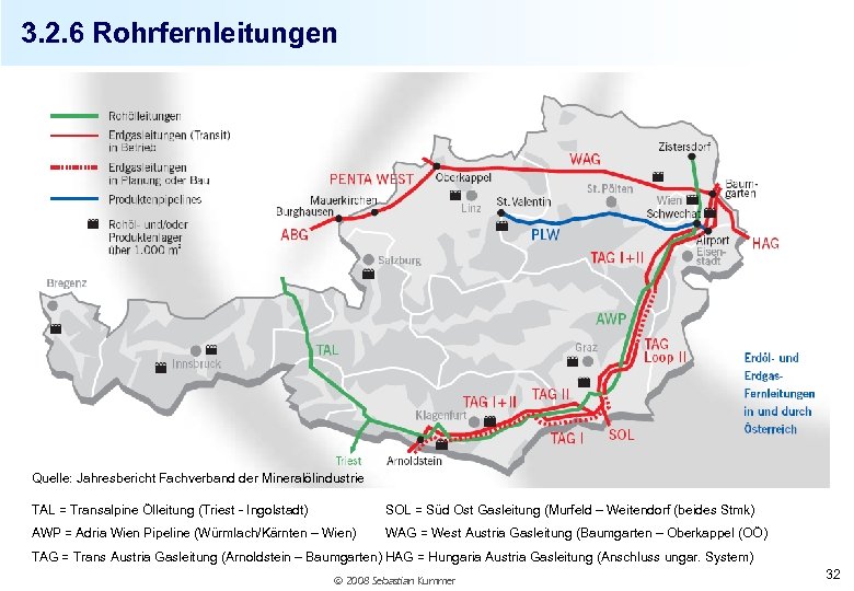 3. 2. 6 Rohrfernleitungen Quelle: Jahresbericht Fachverband der Mineralölindustrie TAL = Transalpine Ölleitung (Triest