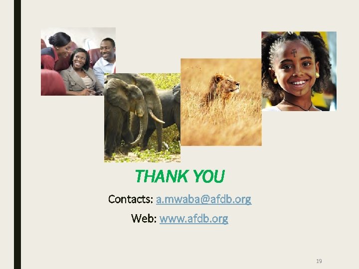 THANK YOU Contacts: a. mwaba@afdb. org Web: www. afdb. org 19 