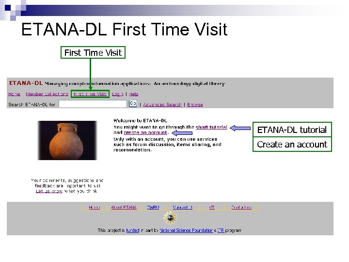 ETANA-DL First Time Visit ETANA-DL tutorial Create an account 