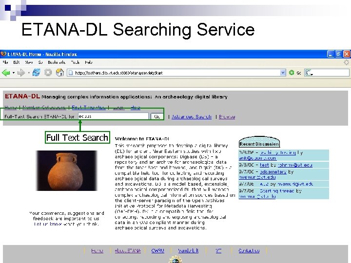 ETANA-DL Searching Service Full Text Search 