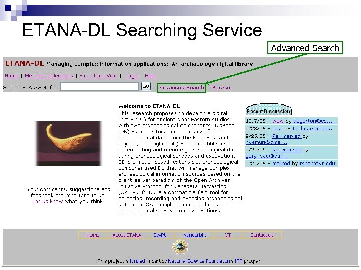 ETANA-DL Searching Service Advanced Search 