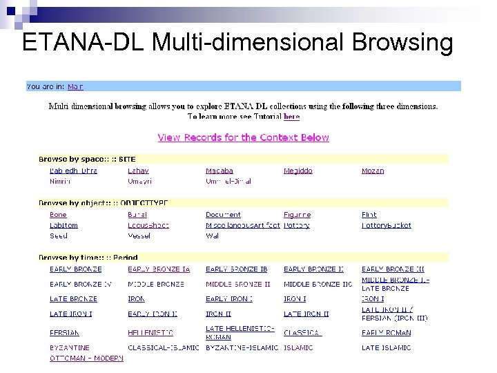 ETANA-DL Multi-dimensional Browsing 