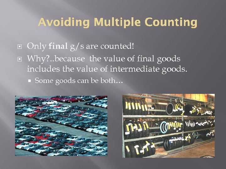 Avoiding Multiple Counting Only final g/s are counted! Why? . . because the value