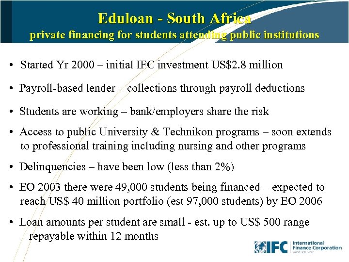 Eduloan - South Africa private financing for students attending public institutions • Started Yr