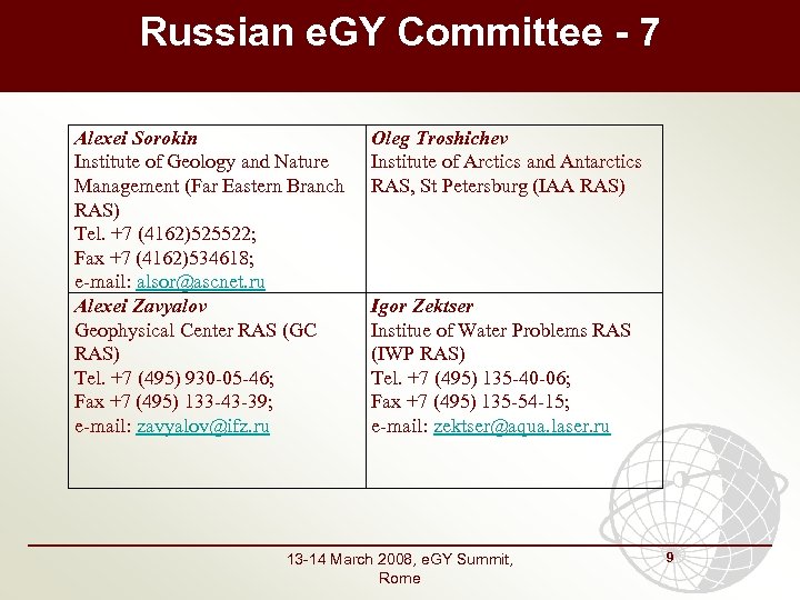 Russian e. GY Committee - 7 Alexei Sorokin Institute of Geology and Nature Management