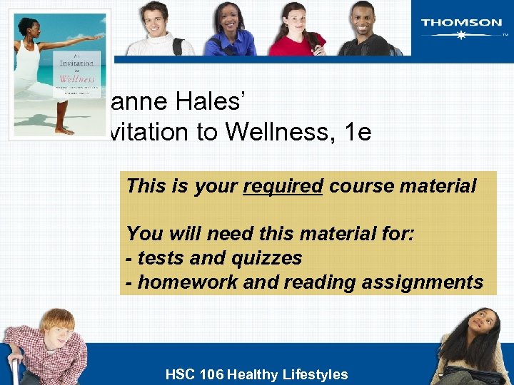 Dianne Hales’ Invitation to Wellness, 1 e This is your required course material You