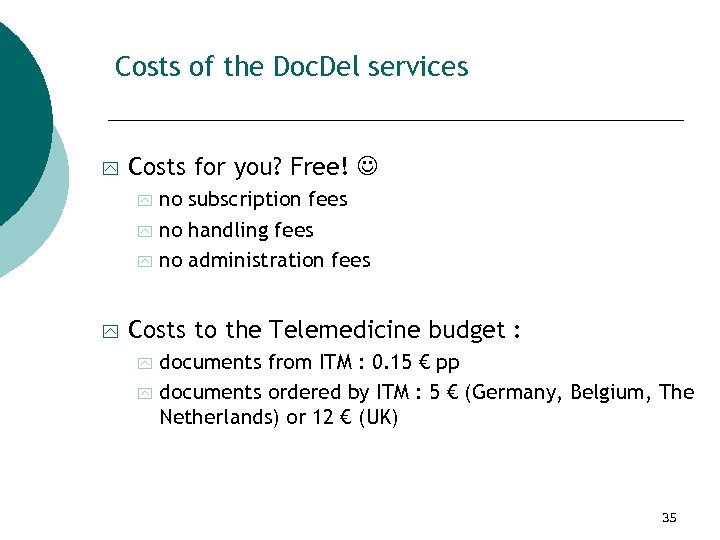 Costs of the Doc. Del services y Costs for you? Free! y y no