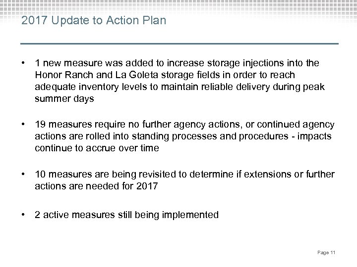 2017 Update to Action Plan • 1 new measure was added to increase storage