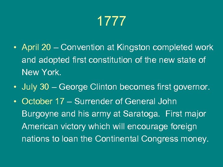 1777 • April 20 – Convention at Kingston completed work and adopted first constitution